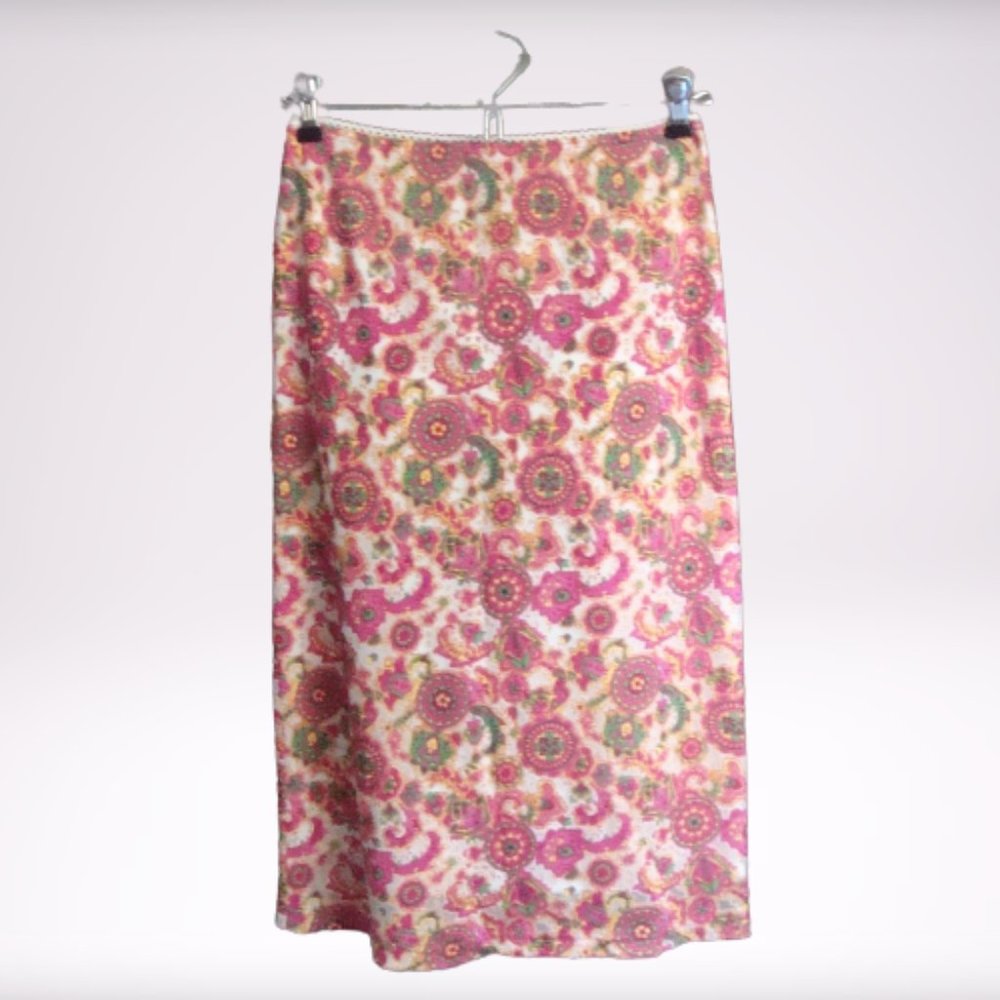 Vintage Label FOREVER 21 Lace Print Midi Slip Pencil Skirt